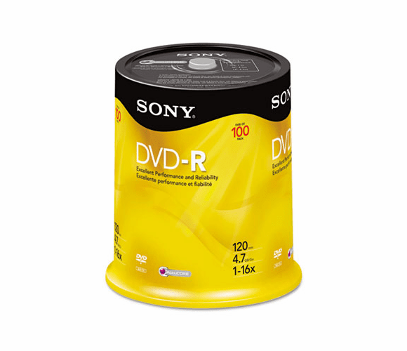 SON100DMR47RS4 DVD-R Discs, 4.7GB, 16x, 100/Pack By SONY ELECTRONICS, INC.