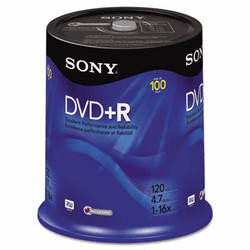 SON100DPR47RS4 DVD+R Discs, 4.7GB, 16x, 100/Pack By SONY ELECTRONICS, INC.
