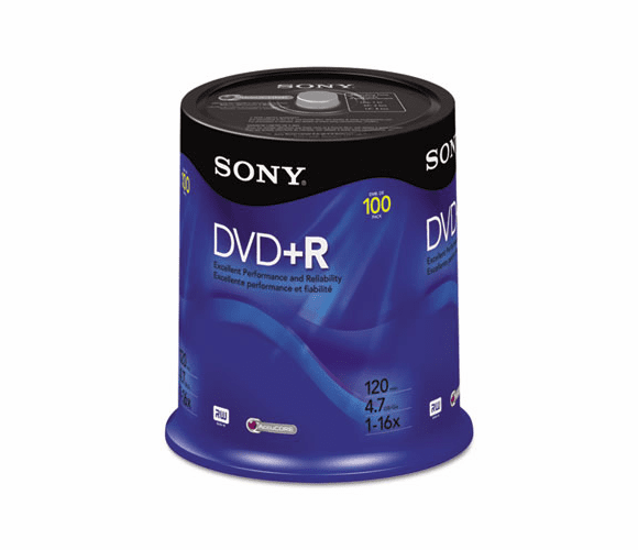 SON100DPR47RS4 DVD+R Discs, 4.7GB, 16x, 100/Pack By SONY ELECTRONICS, INC.