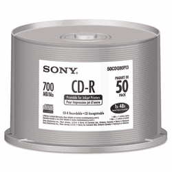 SON50CDQ80PI3 CD-R Discs, 700MB/80min, Inkjet, 48x, White, 50/Pack By SONY ELECTRONICS, INC.