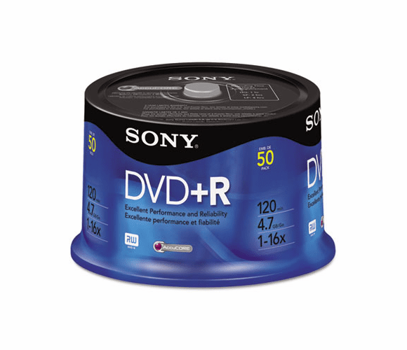 SON50DPR47RS DVD+R Discs, 4.7GB, 16x, 50/Pack By SONY ELECTRONICS, INC.