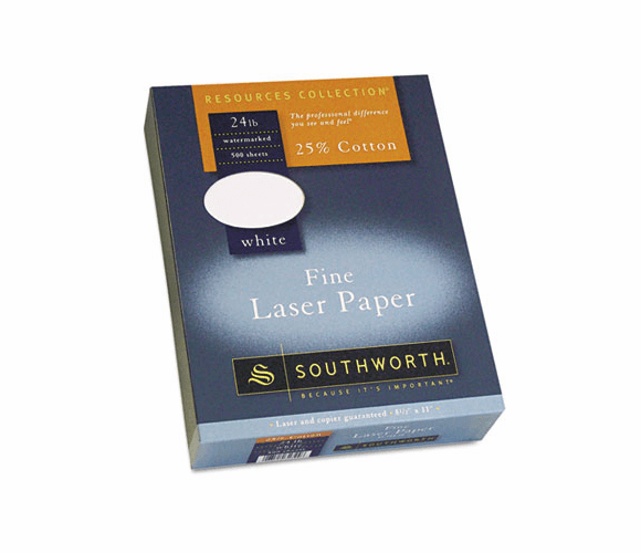 SOU3172410 25% Cotton Laser Paper, White, 24 lbs., Smooth Finish, 8-1/2 x 11,  500/Box By SOUTHWORTH CO.
