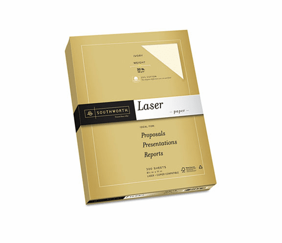 SOU348C 25% Cotton Premium Laser Paper, White 97, 32 lb., Smooth, 8-1/2 x 11,  300/Pack By SOUTHWORTH CO.