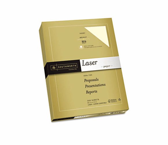 SOU368C 25% Cotton Premium Laser Paper,Ivory,  32 lbs, Smooth, 8-1/2 x 11, 300/Pack By SOUTHWORTH CO.