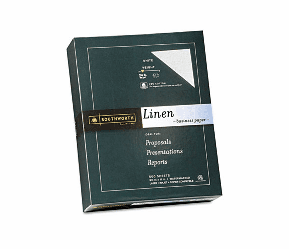 SOU554C 25% Cotton Linen Business Paper, White, 24 lbs., 8-1/2 x 11,  500/Box, FSC By SOUTHWORTH CO.