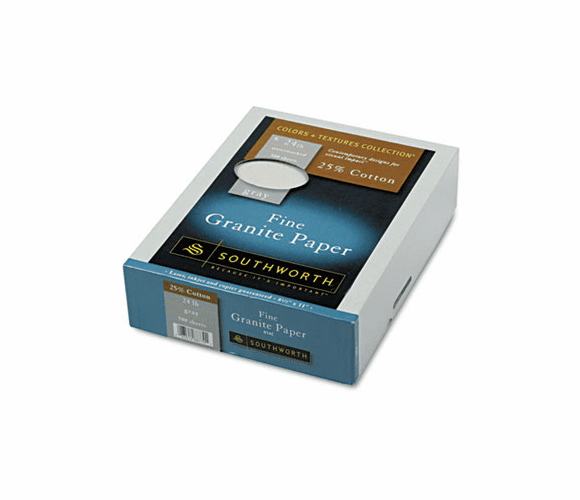 SOU914C Granite Specialty Paper, Gray, 24 lbs., 8-1/2 x 11, 25% Cotton, 500/Box By SOUTHWORTH CO.