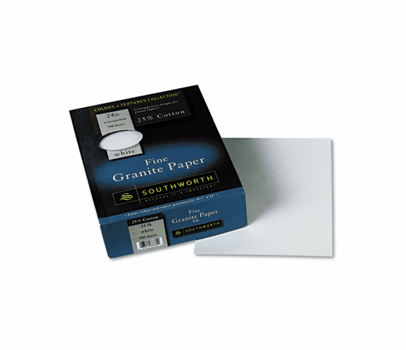 SOU924C Granite Specialty Paper, White, 24 lbs., 8-1/2 x 11, 25% Cotton, 500/Box By SOUTHWORTH CO.