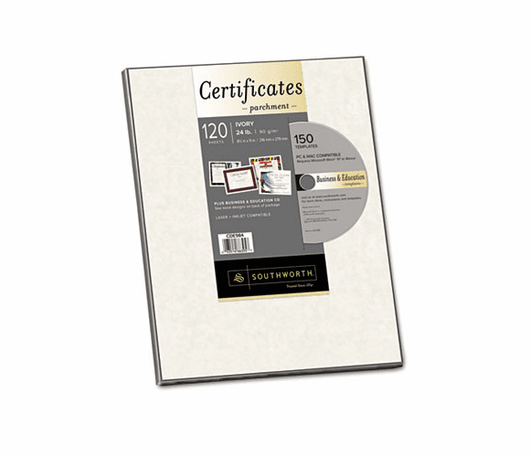SOUCDE984 Parchment Certificate Paper w/CD, Ivory, 24 lbs.,  8-1/2 x 11, 120/Pack By SOUTHWORTH CO.