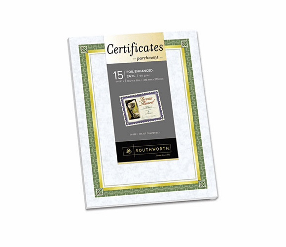 SOUCT2R Foil Enhanced Parchment Certificates, Blue w/Gold Border, 24 lb, 8.5 x 11, 15/Pk By SOUTHWORTH CO.