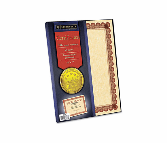 SOUCT5R Parchment Certificates, Copper w/Red-Brown Border, 24 lbs., 8-1/2 x 11, 25/Pack By SOUTHWORTH CO.