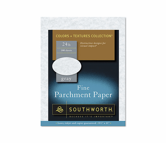 SOUP974CK Parchment Specialty Paper, 24 lbs., 8-1/2 x 11, Gray, 100/Box By SOUTHWORTH CO.