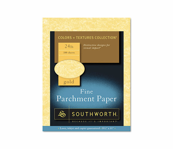 SOUP994CK Parchment Specialty Paper, Gold, 24 lbs., 8-1/2 x 11, 100/Box By SOUTHWORTH CO.