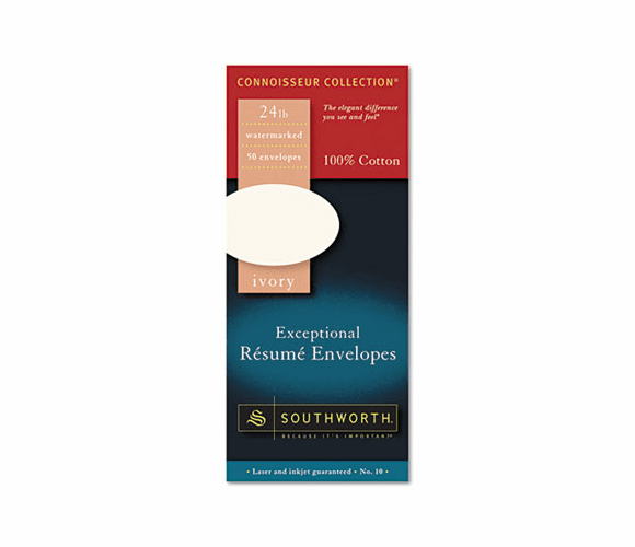 SOUR1410L 100% Cotton #10 Resume Envelope, White, 24 lbs., Wove, 50/Box By SOUTHWORTH CO.