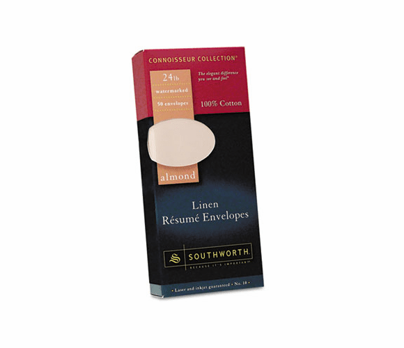 SOUR14ALN10L 100% Cotton Linen #10 Resume Envelope, Almond, 24 lbs., 50/Box By SOUTHWORTH CO.