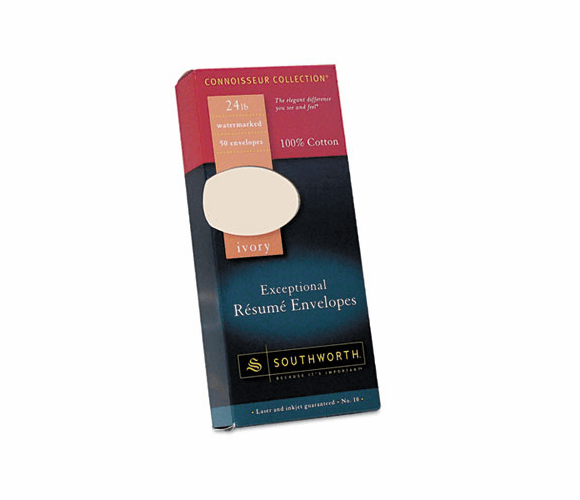 SOUR14I10L 100% Cotton #10 Resume Envelope, Ivory, 24 lbs., Wove, 50/Box By SOUTHWORTH CO.