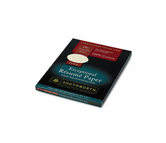 SOUR14ICF 100% Cotton Resume Paper, Ivory, 24 lbs., 8-1/2 x 11, Wove, 100/Box By SOUTHWORTH CO.