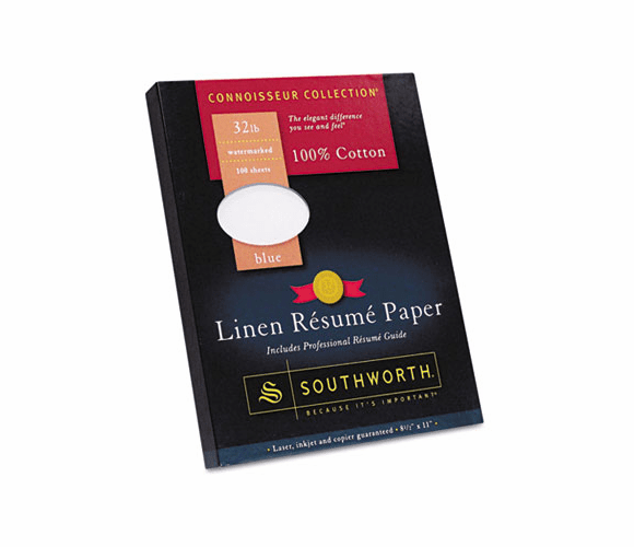 SOURD18BCFLN 100% Cotton Linen Resume Paper, Blue, 32 lbs., 8-1/2 x 11, 100/Box By SOUTHWORTH CO.