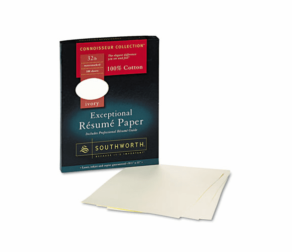 SOURD18ICF 100% Cotton Resume Paper, 32 lbs., 8-1/2 x 11, Ivory, Wove, 100/Box By SOUTHWORTH CO.