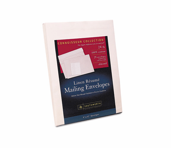 SOURF8QLN 100% Cotton Resume Envelopes, Almond, 24 lbs., 9 x 12, Linen, 25/Pack By SOUTHWORTH CO.