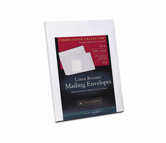 SOURF9QLN 100% Cotton Resume Envelopes, Blue, 24 lbs., 9 x 12, Linen, 25/Pack By SOUTHWORTH CO.