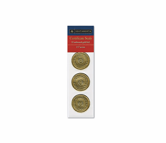 SOUS3 Gold Foil Certificate Seals, Medallion, Embossed, Foil, 12/Pack By SOUTHWORTH CO.