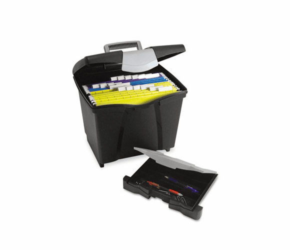 STX61523U01C Portable File Storage Box w/Drawer, Letter, Latch, Black By STOREX