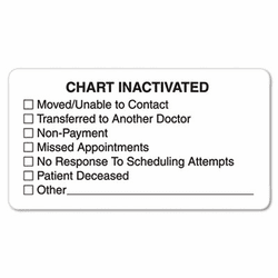 TAB01540 "Chart Inactivated" Medical Labels, 1-3/4 x 3-1/4, White, 250/Roll By TABBIES