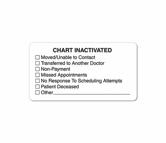 TAB01540 "Chart Inactivated" Medical Labels, 1-3/4 x 3-1/4, White, 250/Roll By TABBIES