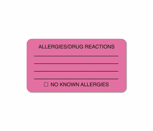TAB01730 Allergies/Drug Reaction Labels, 1-3/4 x 3-1/4, Fluor Pink, 250/Roll By TABBIES