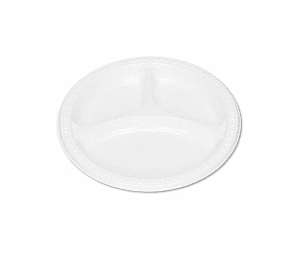 TBL19644WH Plastic Dinnerware, Compartment Plates, 9" Diameter, White, 125/Pack By TABLEMATE PRODUCTS, CO.