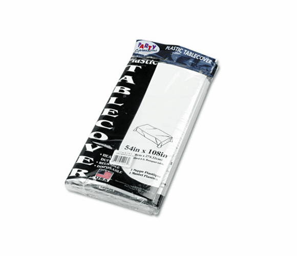 TBL549WH Table Set Rectangular Table Cover, Heavyweight Plastic, 54 x 108, White, 6/Pack By TABLEMATE PRODUCTS, CO.