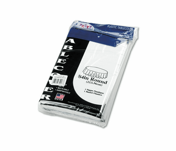 TBL84WH Table Set Round Table Cover, Plastic, 84" Diameter, White, 6/Pack By TABLEMATE PRODUCTS, CO.