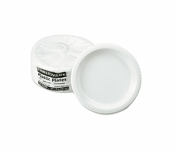 TBLTM10644WH Plastic Dinnerware, Plates, 10-1/4" Diameter, White, 125/Pack By TABLEMATE PRODUCTS, CO.