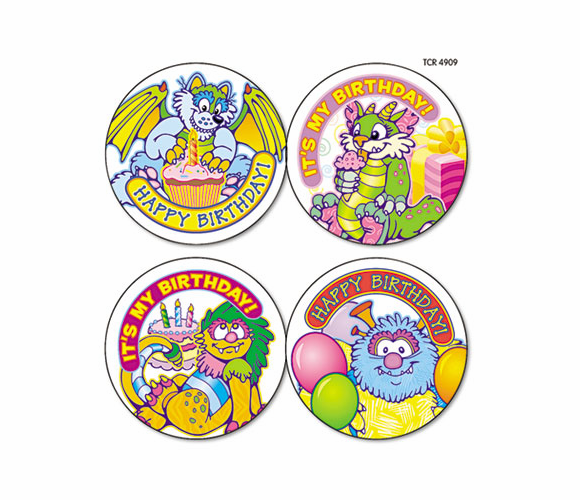 TCR4909 Wear 'Em Badges, Critters Birthday, 32/Pack By TEACHER CREATED RESOURCES