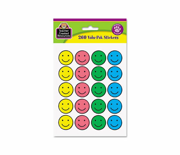 TCR6632 Sticker Valu-Pak, Happy Face, 260/Pack By TEACHER CREATED RESOURCES