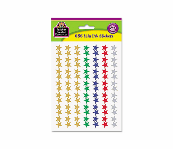 TCR6644 Sticker Valu-Pak, Foil Stars, 686/Pack By TEACHER CREATED RESOURCES