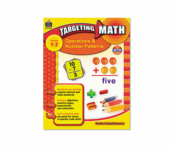 TCR8990 Targeting Math, Operations/Number Patterns, Grades 1-2, 112 Pages By TEACHER CREATED RESOURCES