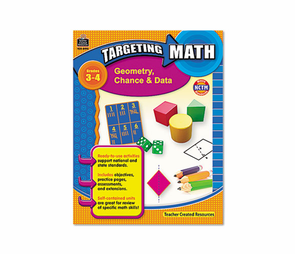 TCR8995 Targeting Math, Geometry, Chance and Data, Grades 3-4, 112 Pages By TEACHER CREATED RESOURCES