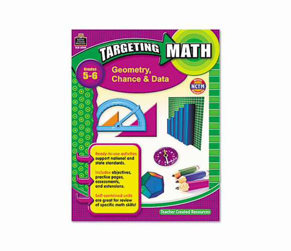 TCR8999 Targeting Math, Geometry, Chance and Data, Grades 5-6, 112 Pages By TEACHER CREATED RESOURCES