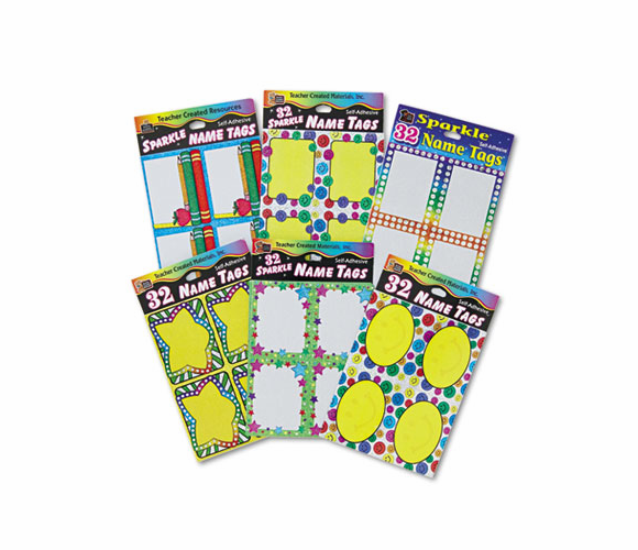 TCR9012 Name Tag Pack, Paper, 2 7/8 x 2 1/4, Sparkle Series, 192/Pack By TEACHER CREATED RESOURCES