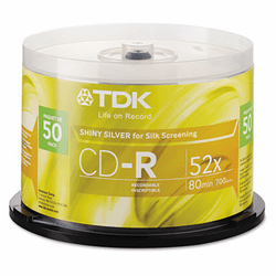 TDK47959 CD-R Discs, 700MB/80min, 52x, Spindle, Shiny Silver, 50/Pack By TDK ELECTRONICS