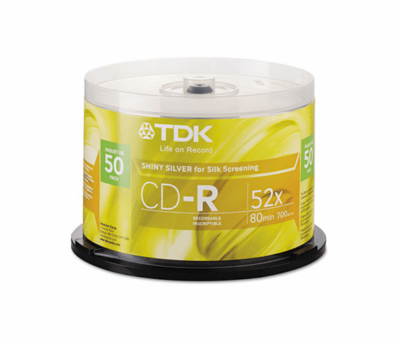 TDK47959 CD-R Discs, 700MB/80min, 52x, Spindle, Shiny Silver, 50/Pack By TDK ELECTRONICS