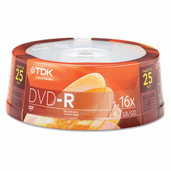 TDK48517 DVD-R Discs, 4.7GB, 16x, Spindle, Silver, 25/Pack By TDK ELECTRONICS