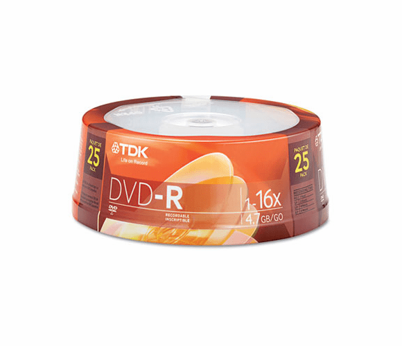 TDK48517 DVD-R Discs, 4.7GB, 16x, Spindle, Silver, 25/Pack By TDK ELECTRONICS