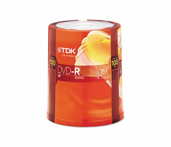 TDK48520 DVD-R Discs, 4.7GB, 16x, Spindle, 100/Pack By TDK ELECTRONICS