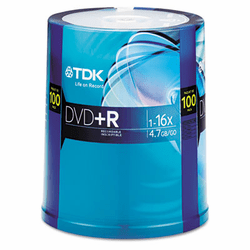 TDK48521 DVD+R Discs, 4.7GB, 16x, Spindle, 100/Pack By TDK ELECTRONICS