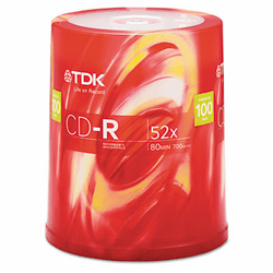 TDK48555 CD-R Discs, 700MB/80min, 52x, Spindle, Silver, 100/Pack By TDK ELECTRONICS