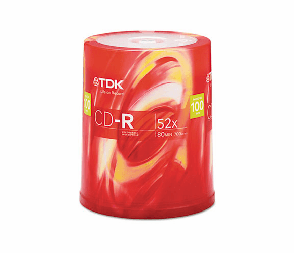 TDK48555 CD-R Discs, 700MB/80min, 52x, Spindle, Silver, 100/Pack By TDK ELECTRONICS