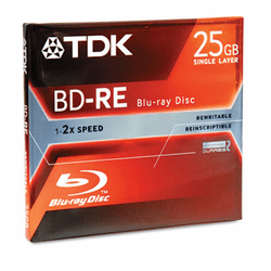 TDK48699 BD-RE DVD Disc, 25GB, 2x, w/Jewel Case, White By TDK ELECTRONICS