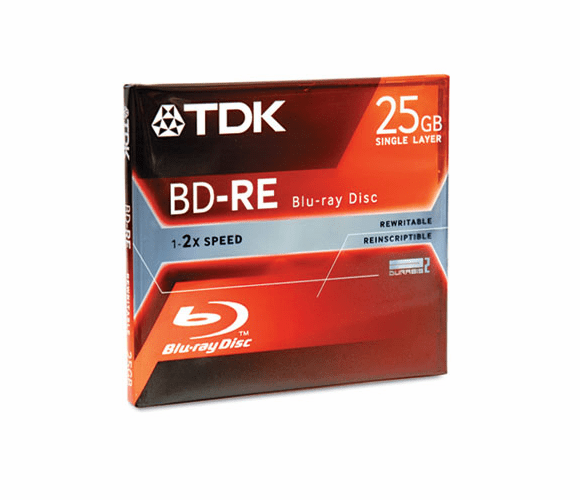TDK48699 BD-RE DVD Disc, 25GB, 2x, w/Jewel Case, White By TDK ELECTRONICS